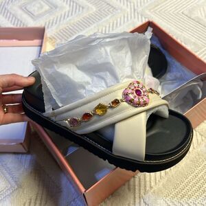 GB Girls Cream Sandals with Jewel Accents